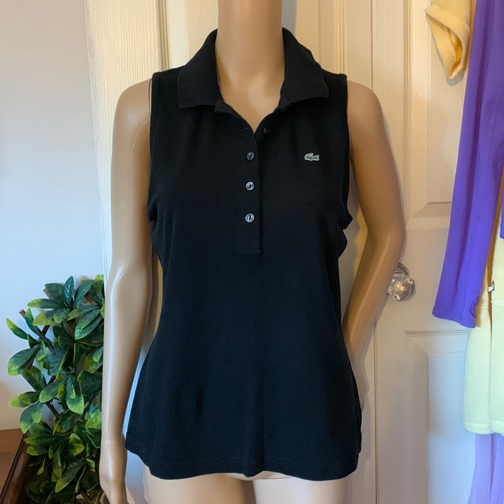 Lacoste sleeveless black golf vest tank shirt top M